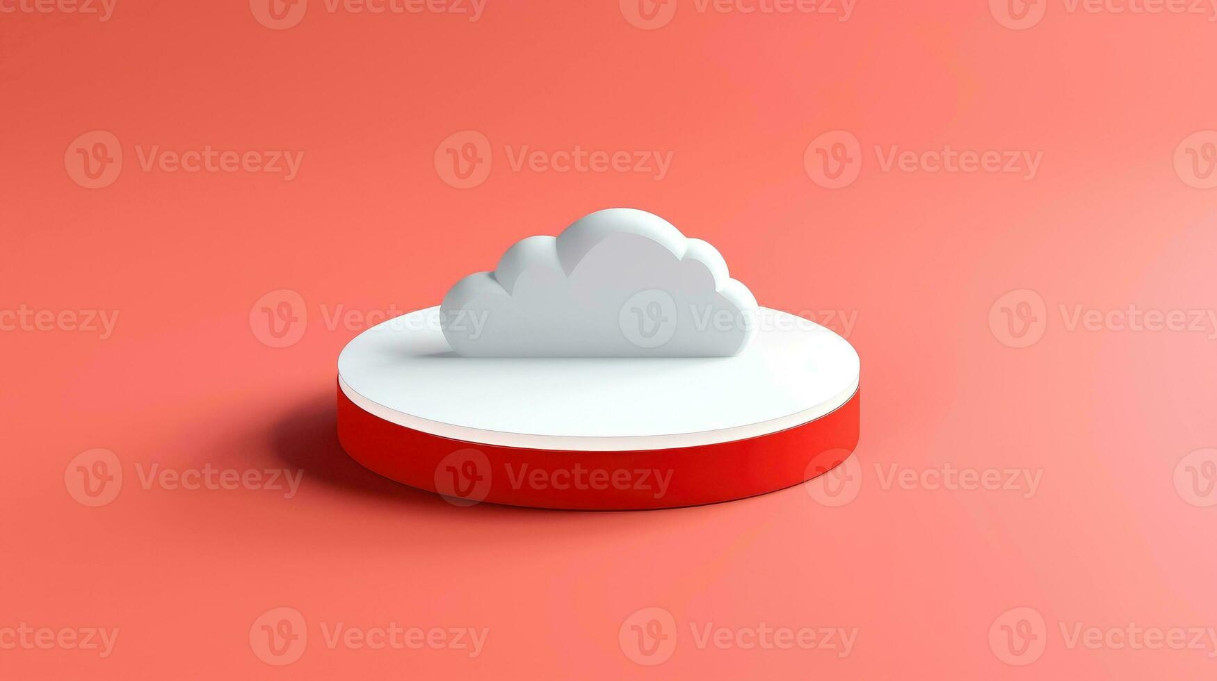 3D red white cloud icon minimal style, cloud computing online service, digital technology security concept, Generative AI illustration photo