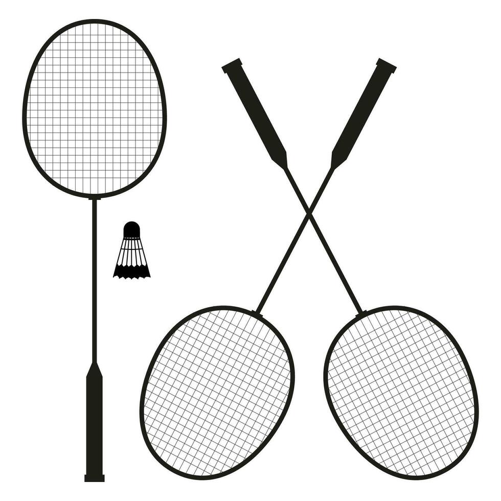 negro íconos de Deportes bádminton raquetas y volante vector