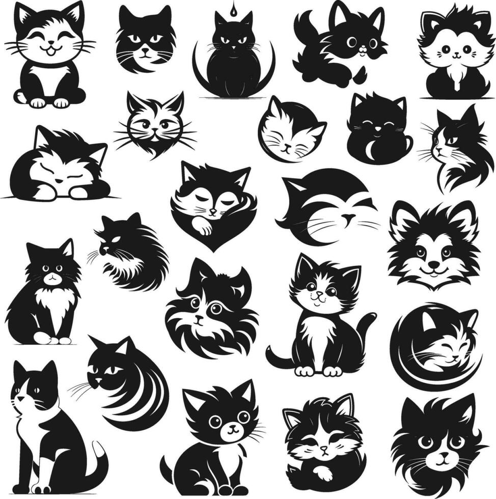 Cute cats silhouette bundle vector