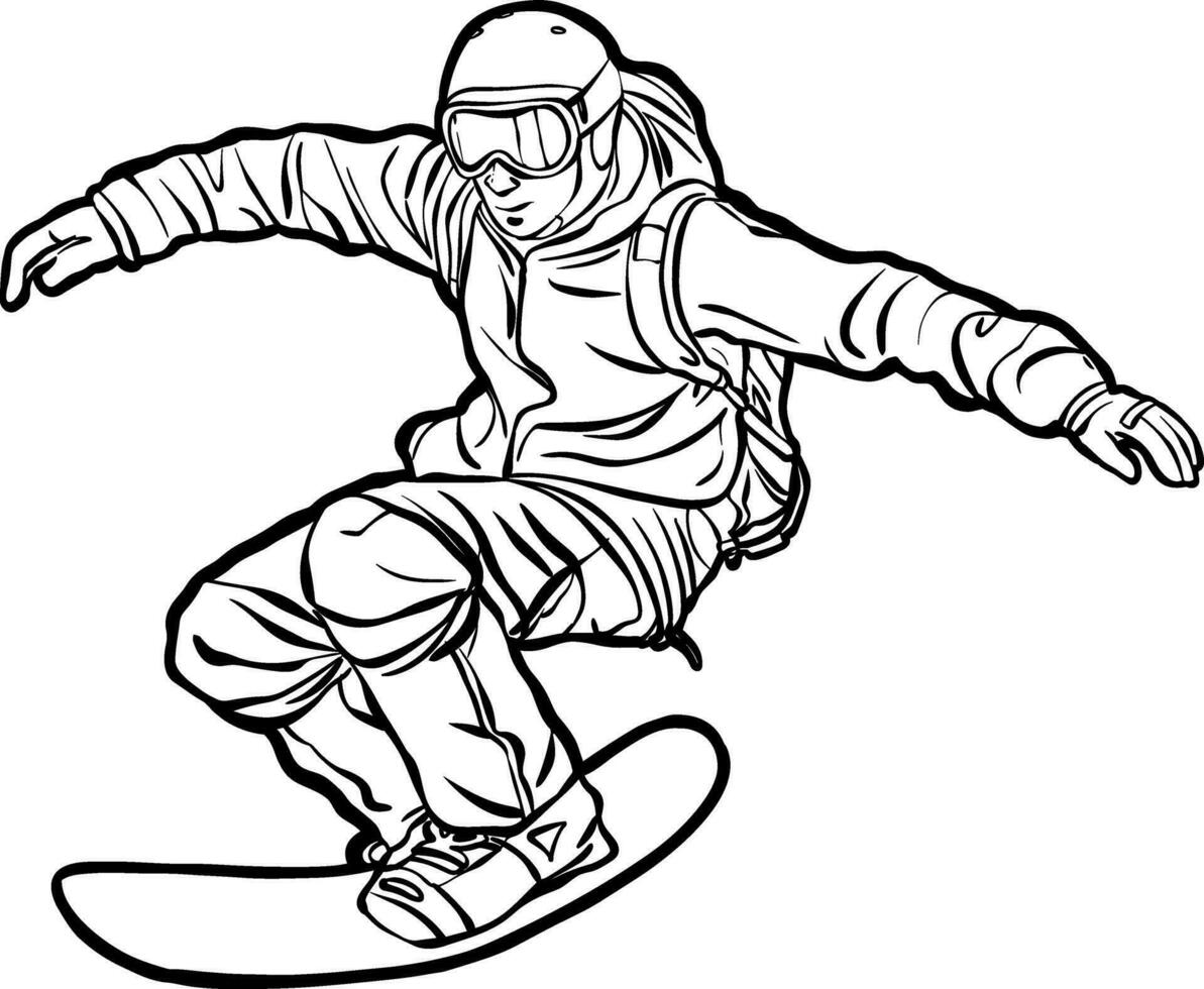 Snowboarding extremo jugador jugando cuesta abajo vector