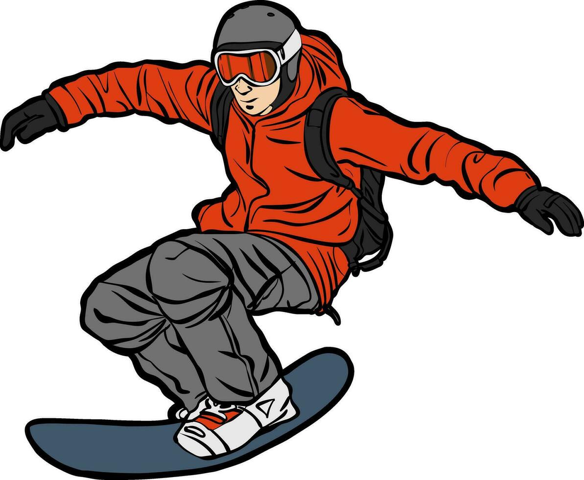 Snowboarding extremo jugador jugando cuesta abajo vector