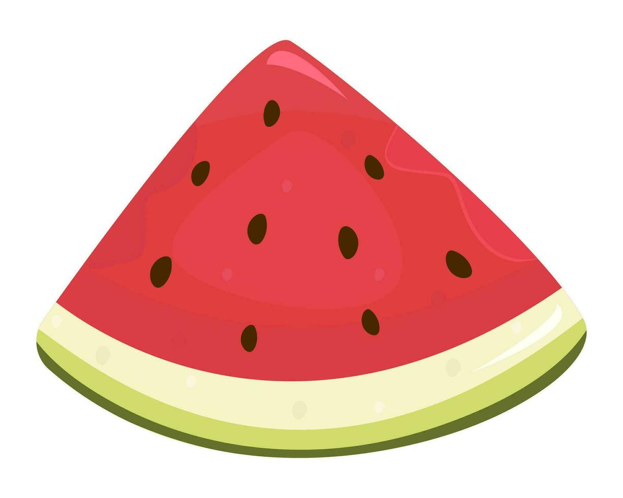 Juicy watermelon piece, cut slice of ripe fruit, color vector illustration in red and green shades