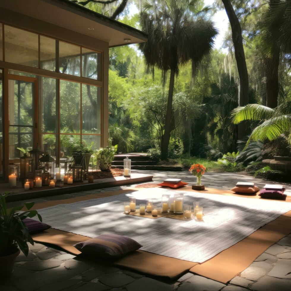 Yoga and meditation in a peaceful setting photo
