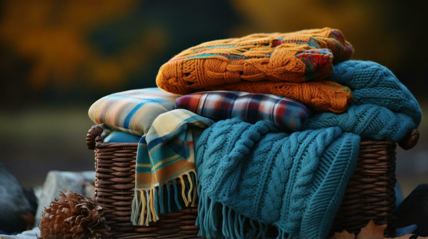 Knitted blankets and warm socks photo