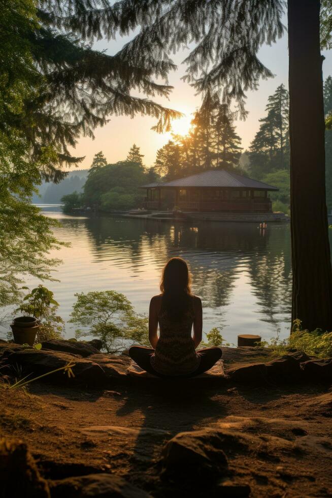 Yoga and meditation in a peaceful setting photo