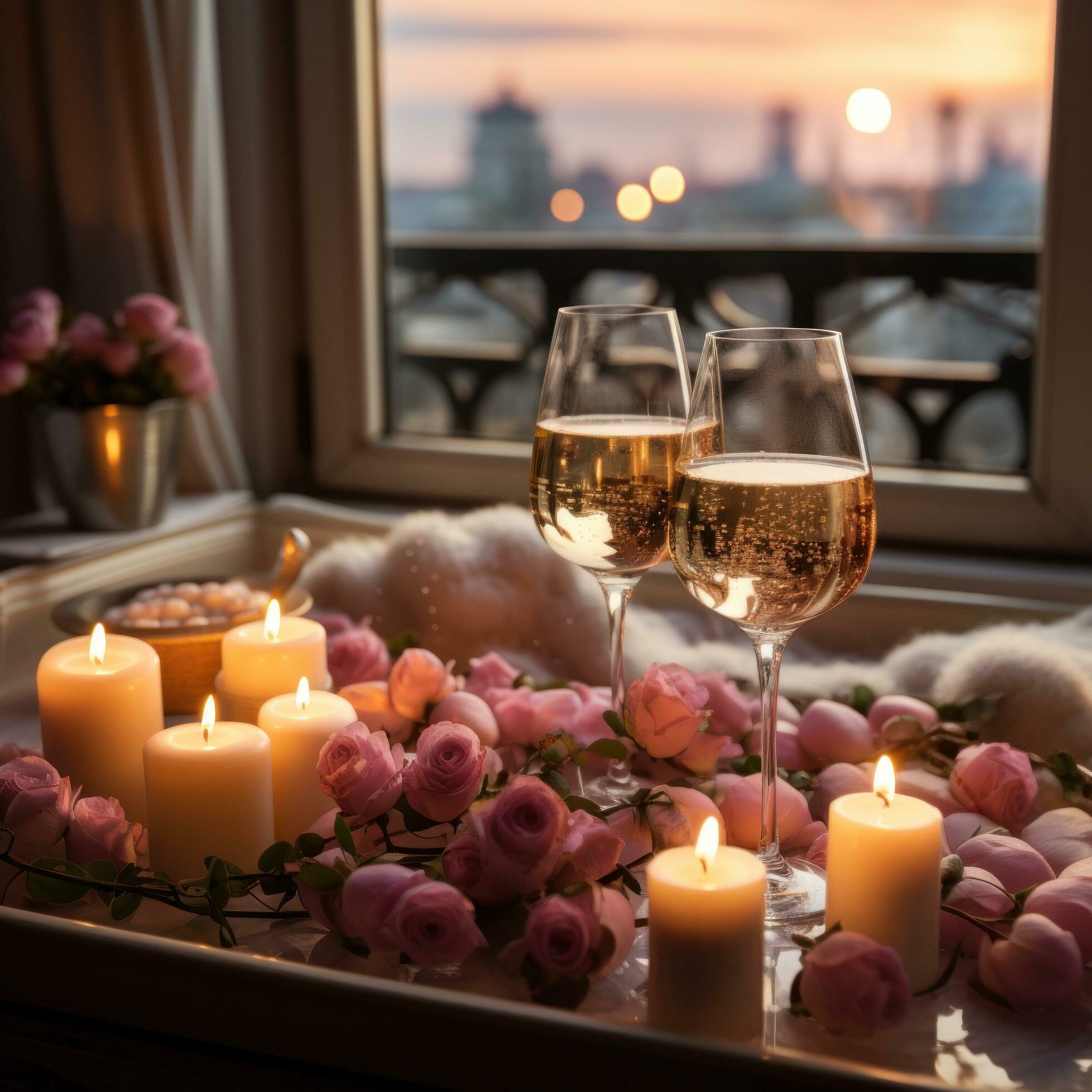 Bubble bath with candles and wine 29737930 Stock Photo at Vecteezy