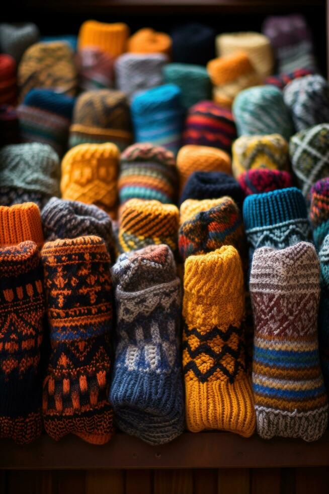 Knitted blankets and warm socks photo