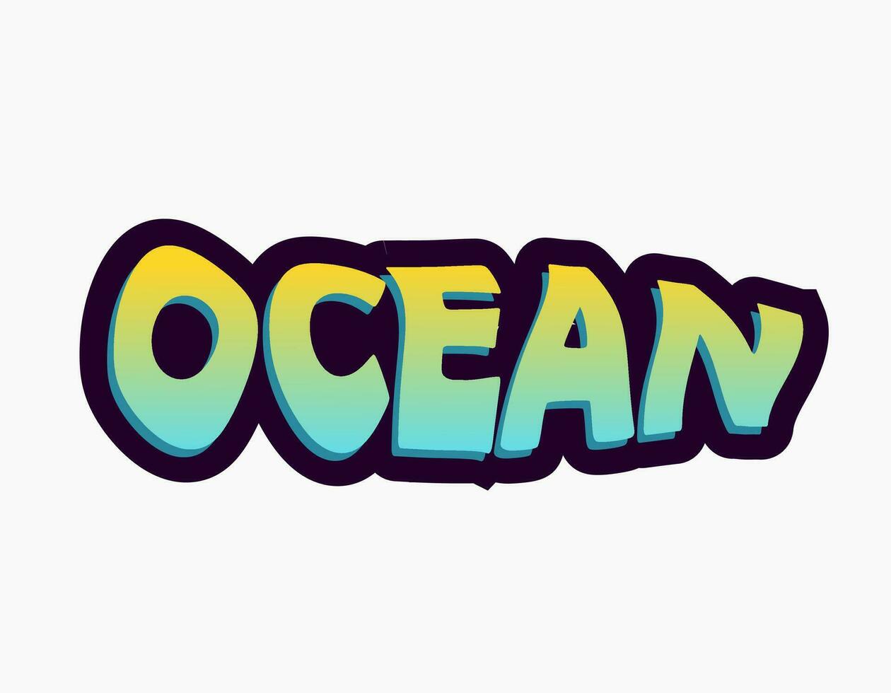 Ocean creative font design. Wavy word with blue and yellow. Simple elegant text effect template. vector