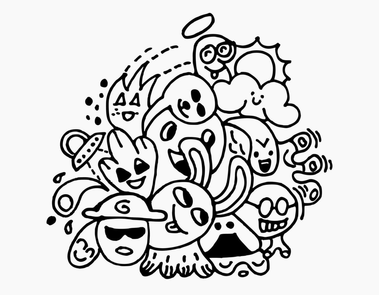 Hand-drawn doodle with black line. Creative abstract illustration that suitable for sticker, drawing book, cover. Isolated on white background vector