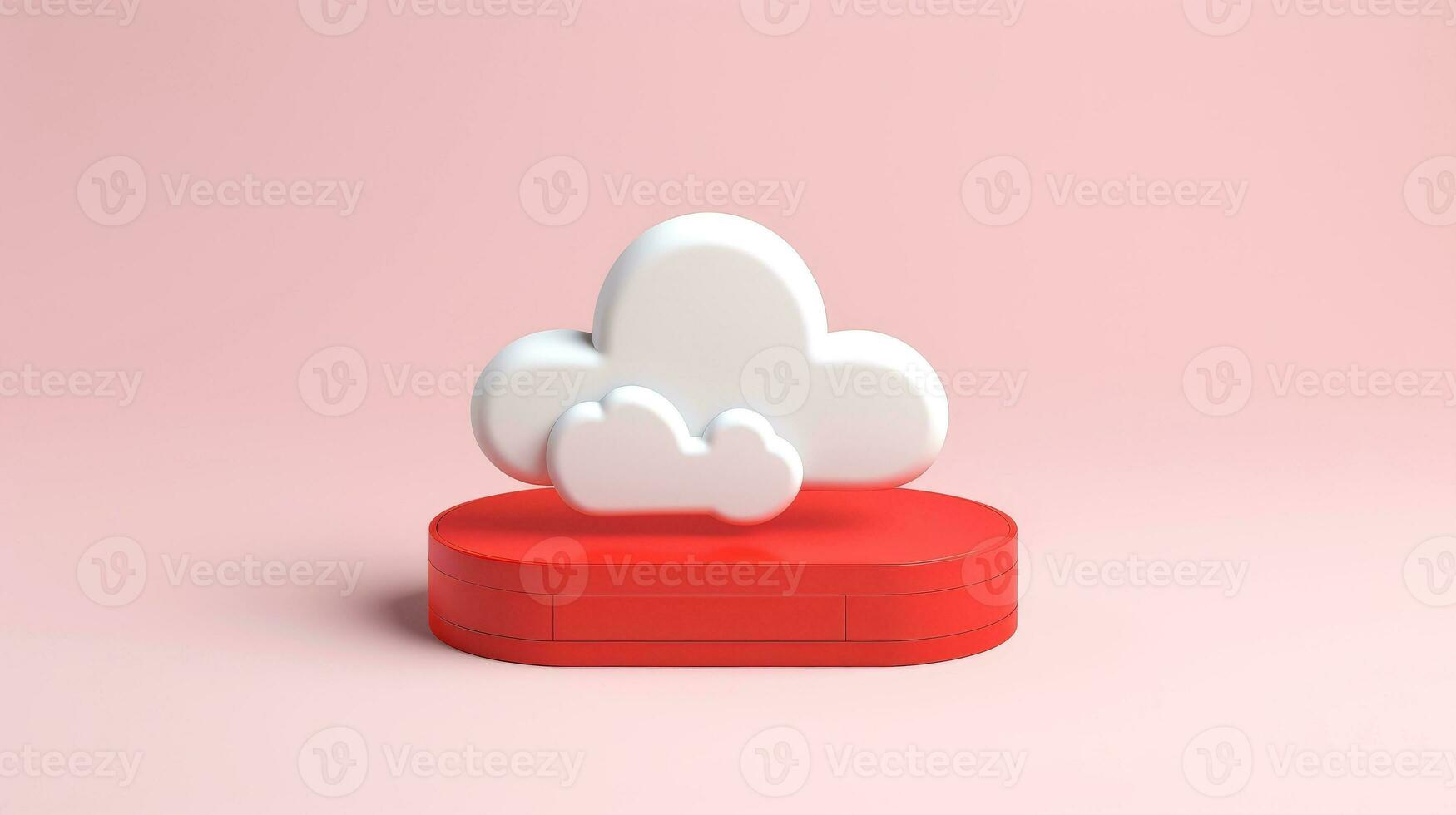 3D red white cloud icon minimal style, cloud computing online service, digital technology security concept, Generative AI illustration photo