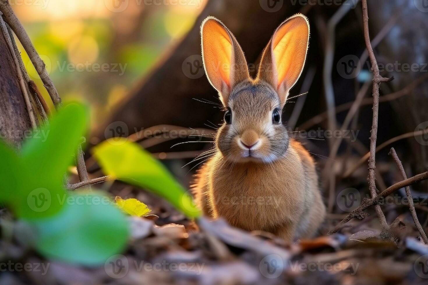 Close-up of cute rabbit with beautiful bokeh background, Generative AI illustration photo