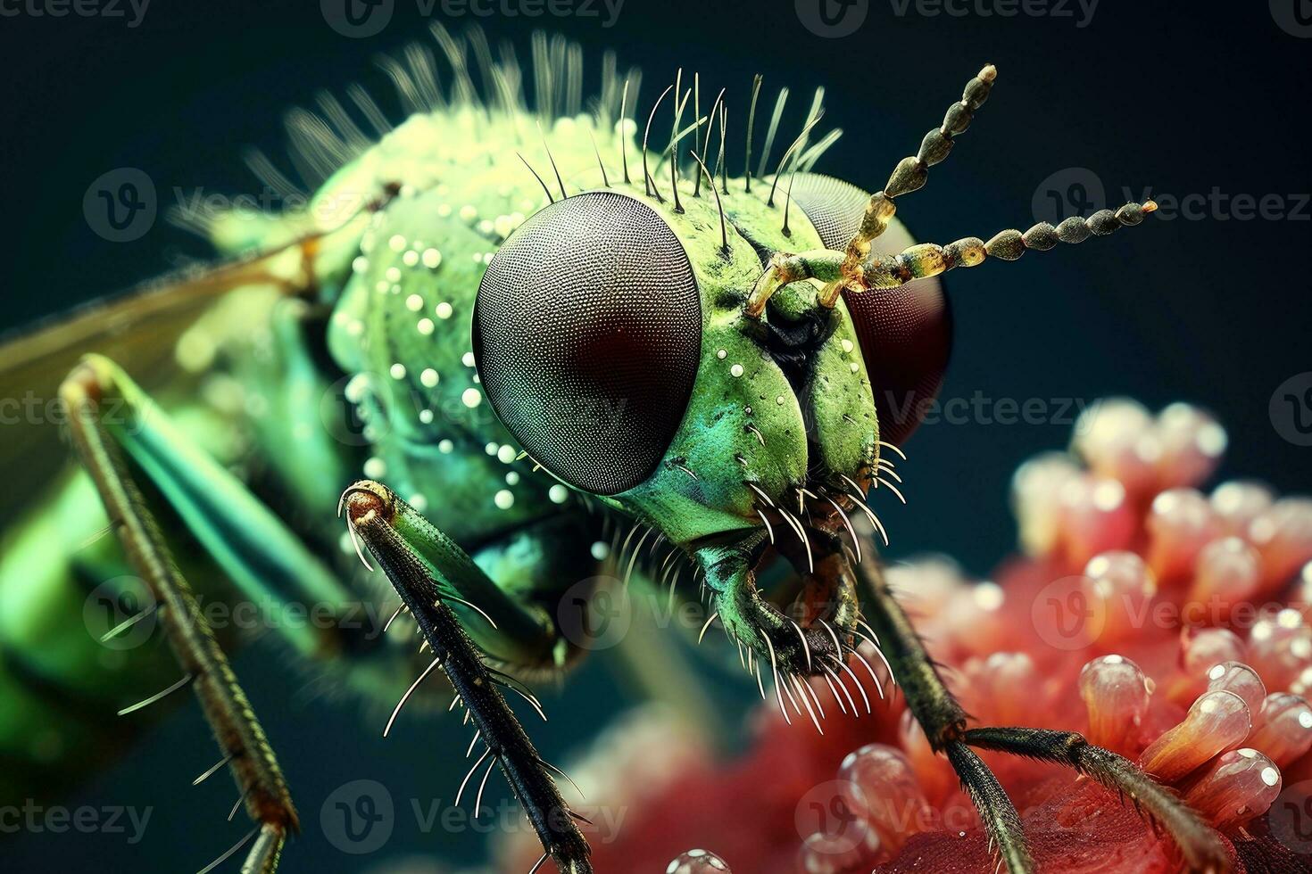 Close-up of insect eye and head with beautiful blurred background, Generative AI illustration photo