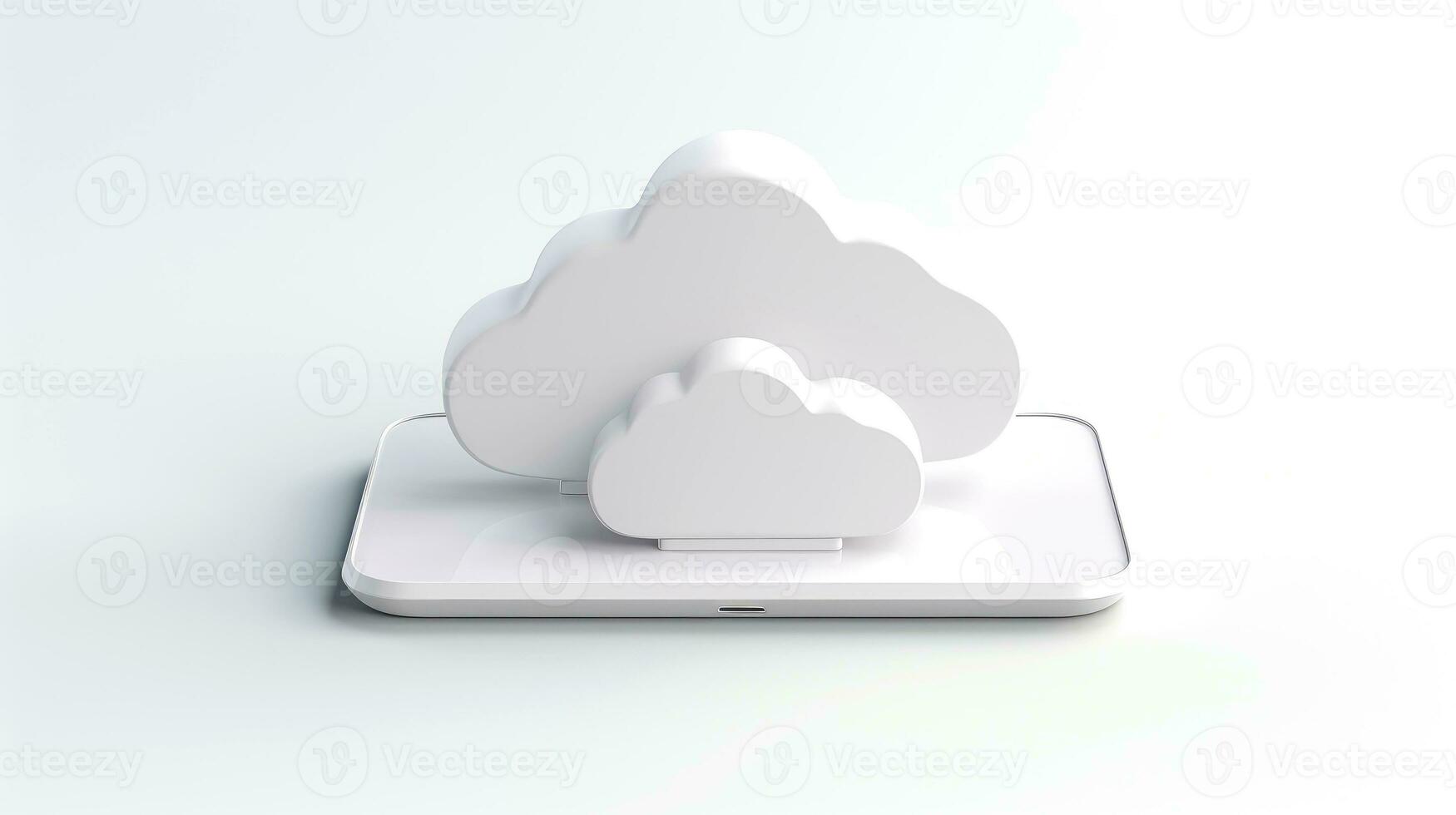 3D white cloud icon minimal style, cloud computing online service, digital technology security concept, Generative AI illustration photo