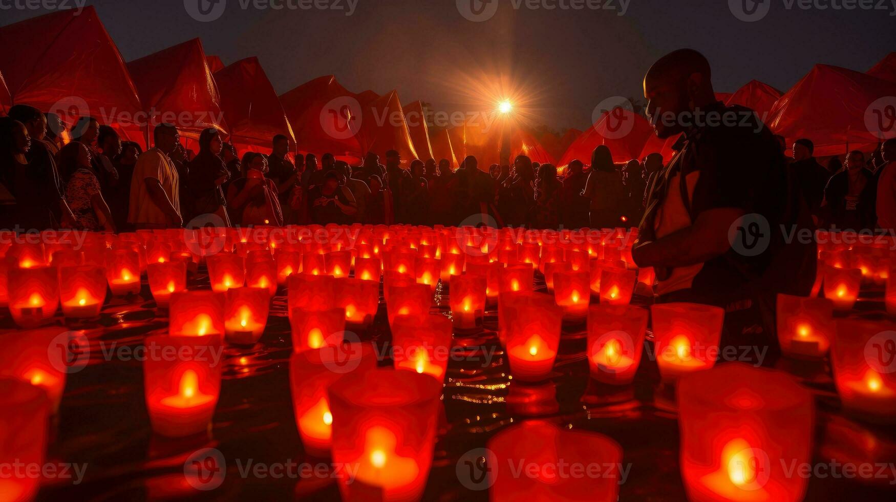 Hopeful Remembrance, A Solemn Candlelight Vigil Against Heartwarming Designs on World AIDS Day, Generative AI illustration photo