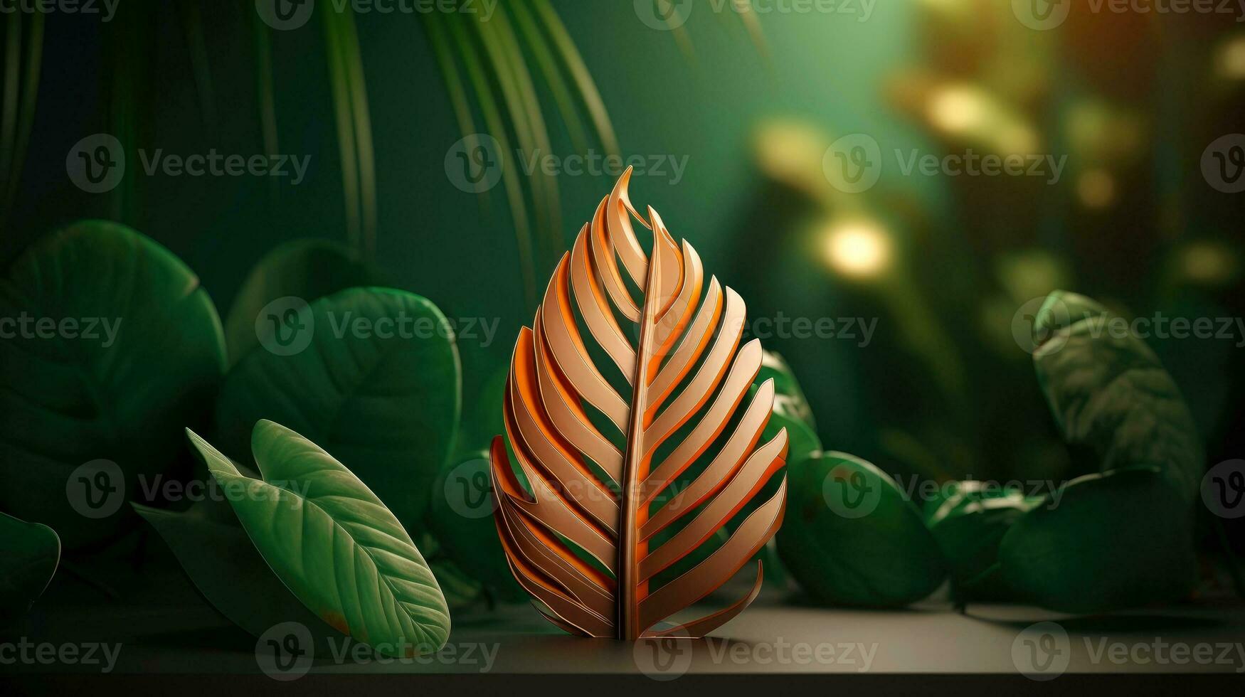 3d mockup leaf of tree and plant. Ecology, bio and natural products concept, Close up view of leaves composition, minimal style, Generative AI illustration photo