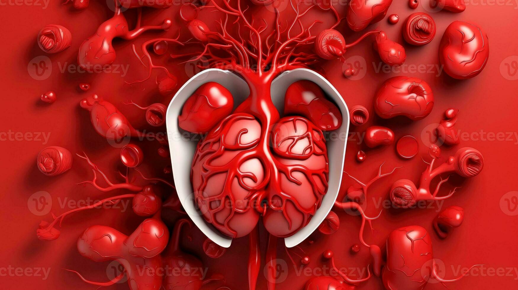 3D illustration mockup of the human organ system, Anatomy, Nervous, circulatory, digestive, excretory, urinary,and bone systems. Medical education concept, Generative AI illustration photo