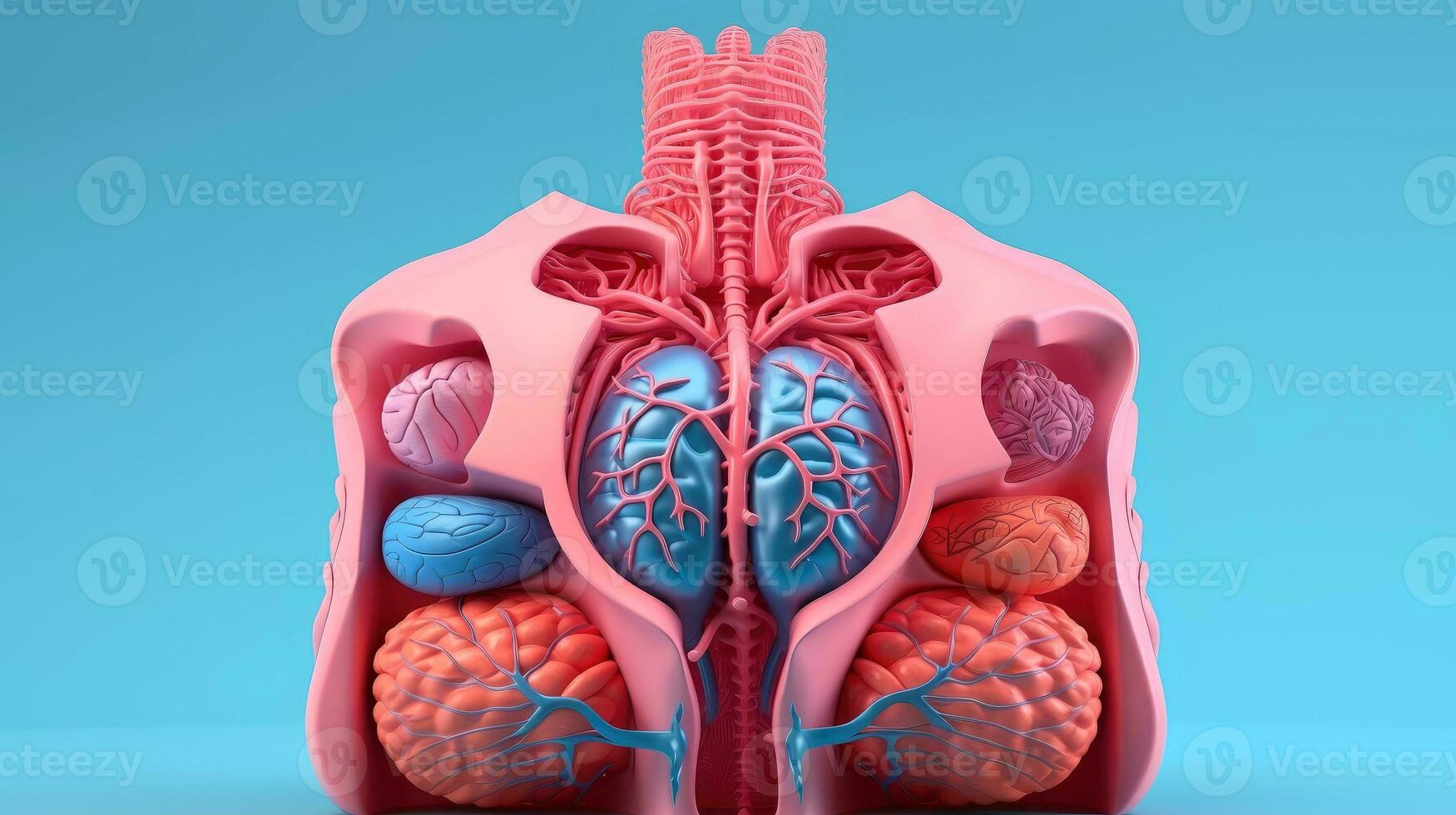 3D illustration mockup of the human organ system, Anatomy, Nervous, circulatory, digestive, excretory, urinary,and bone systems. Medical education concept, Generative AI illustration photo