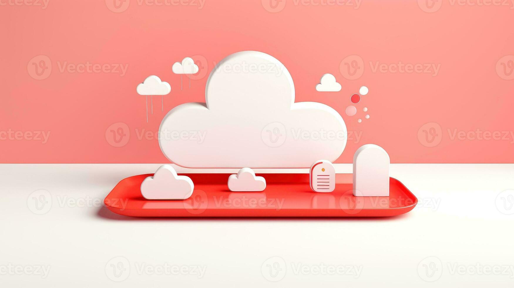 3D red white cloud icon minimal style, cloud computing online service, digital technology security concept, Generative AI illustration photo