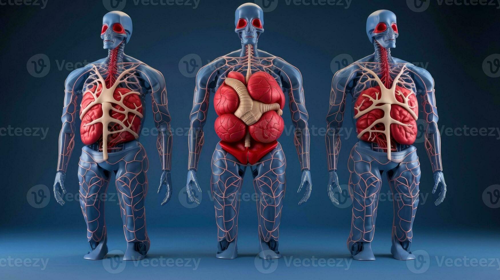 3D illustration mockup of the human organ system, Anatomy, Nervous, circulatory, digestive, excretory, urinary,and bone systems. Medical education concept, Generative AI illustration photo