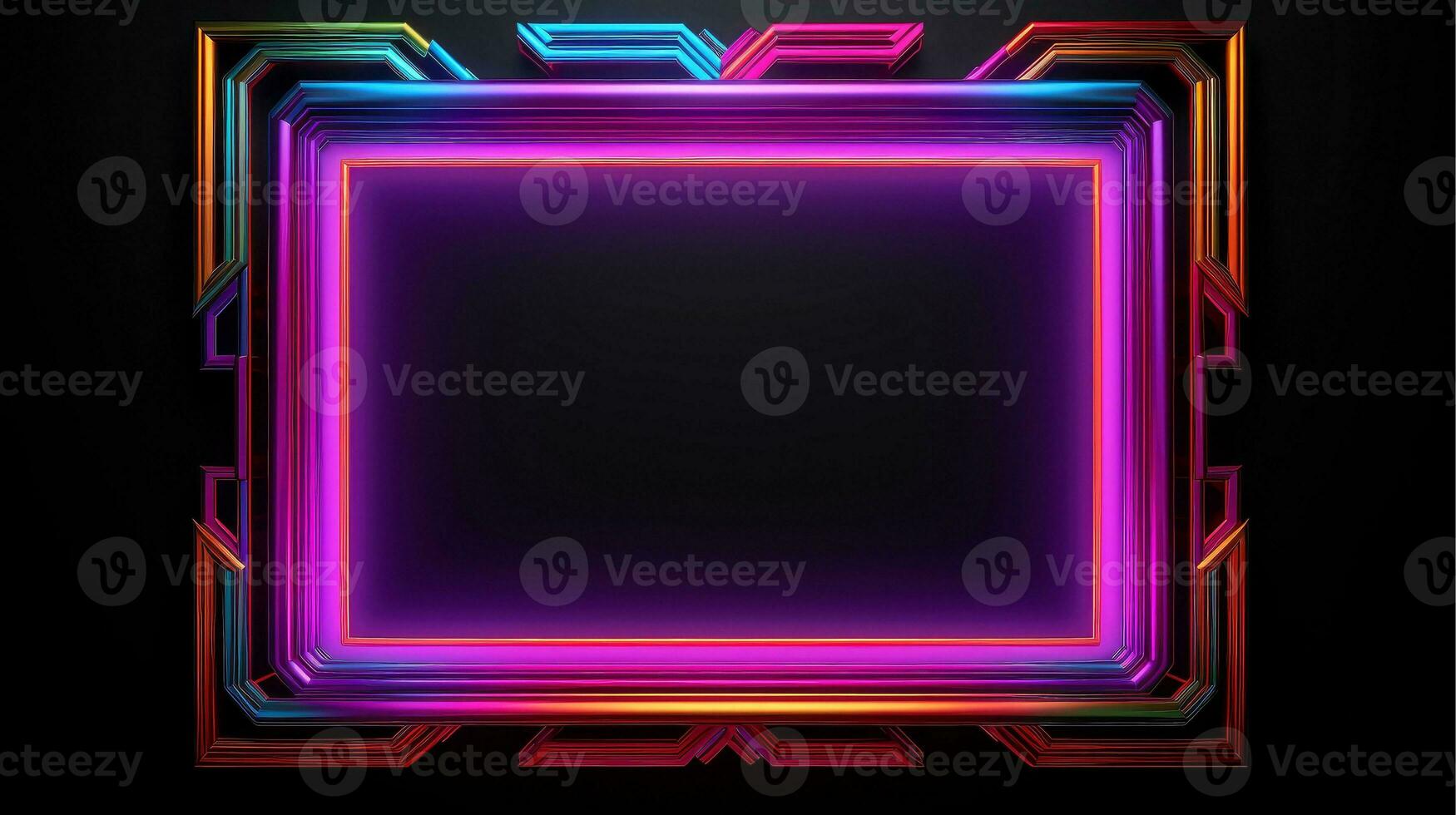 Neon border frame, Multi-colored neon lamp on a black background. Halogen light, Generative AI illustration photo