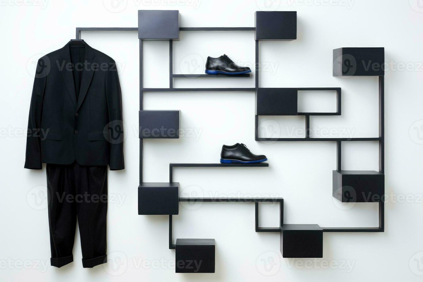 luxury and fashionable brand new interior of cloth store background, advertising of black friday cheap clothes, Generative AI illustration photo