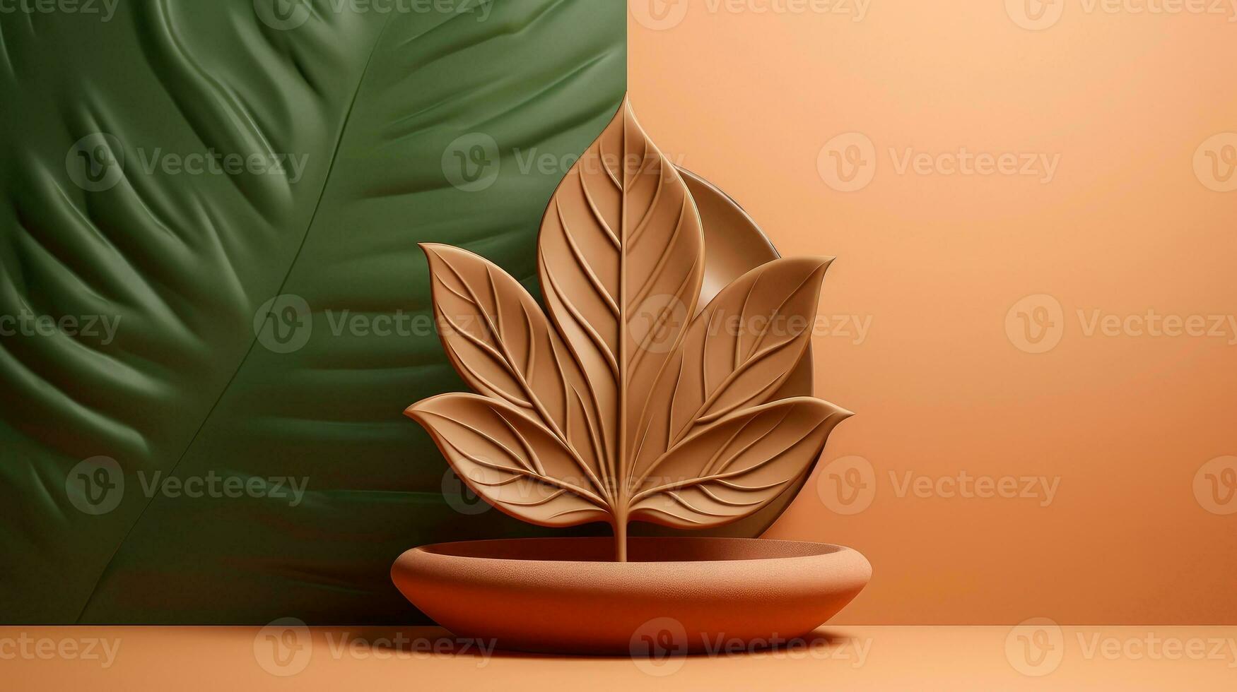 3d mockup leaf of tree and plant. Ecology, bio and natural products concept, Close up view of leaves composition, minimal style, Generative AI illustration photo