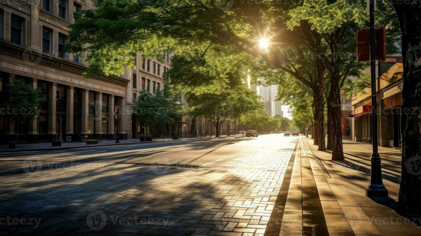 Classical architecture and urban roads, empty road in the city, Generative AI illustration photo