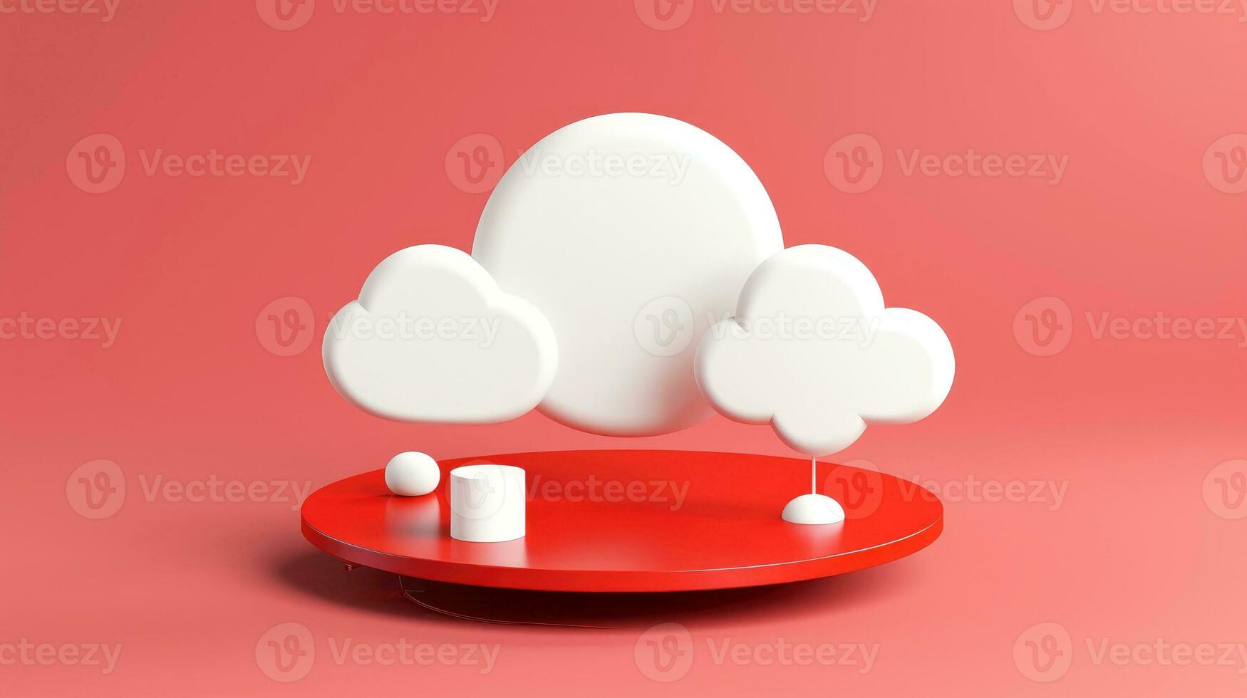 3D red white cloud icon minimal style, cloud computing online service, digital technology security concept, Generative AI illustration photo