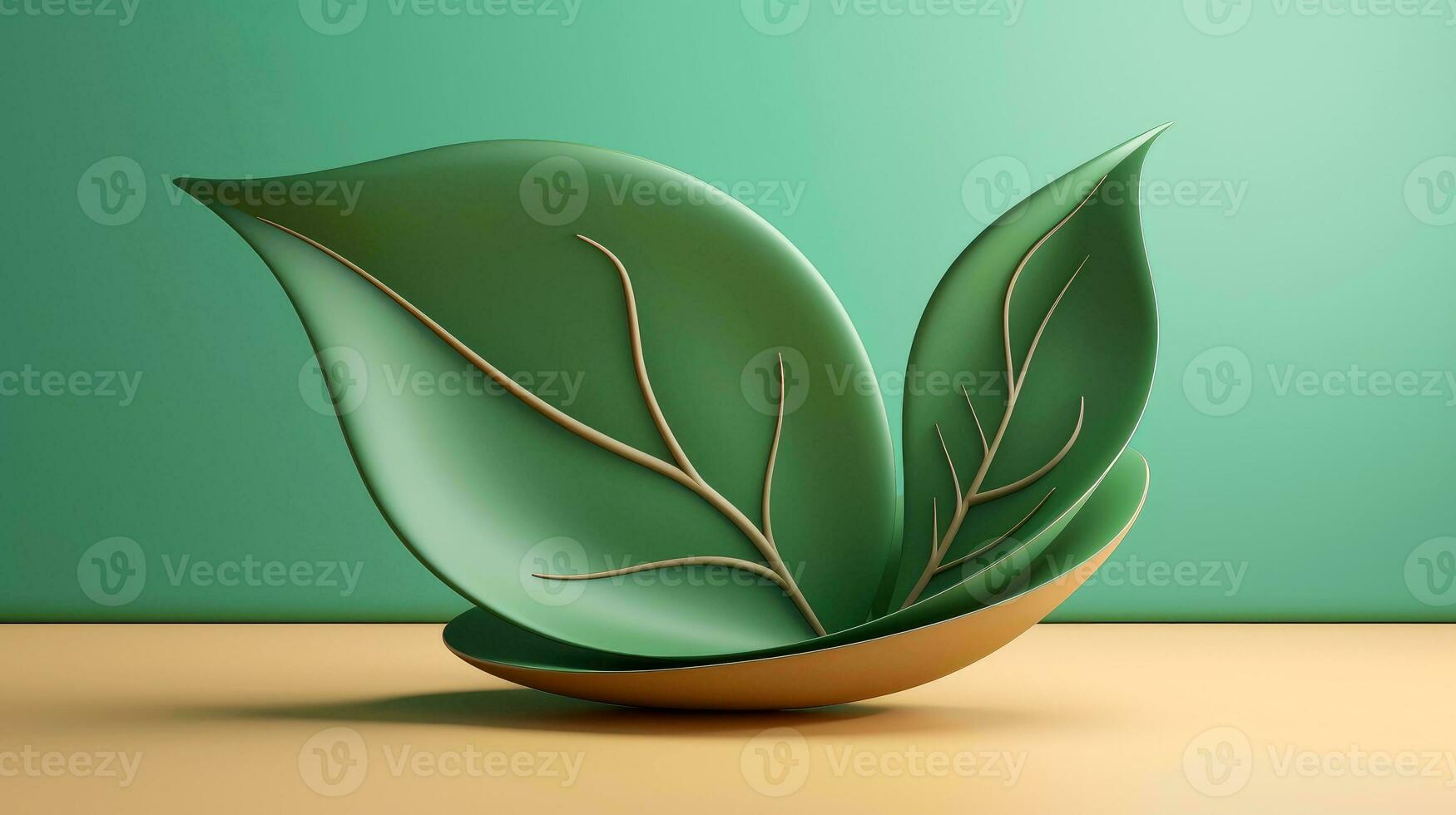 3d mockup leaf of tree and plant. Ecology, bio and natural products concept, Close up view of leaves composition, minimal style, Generative AI illustration photo