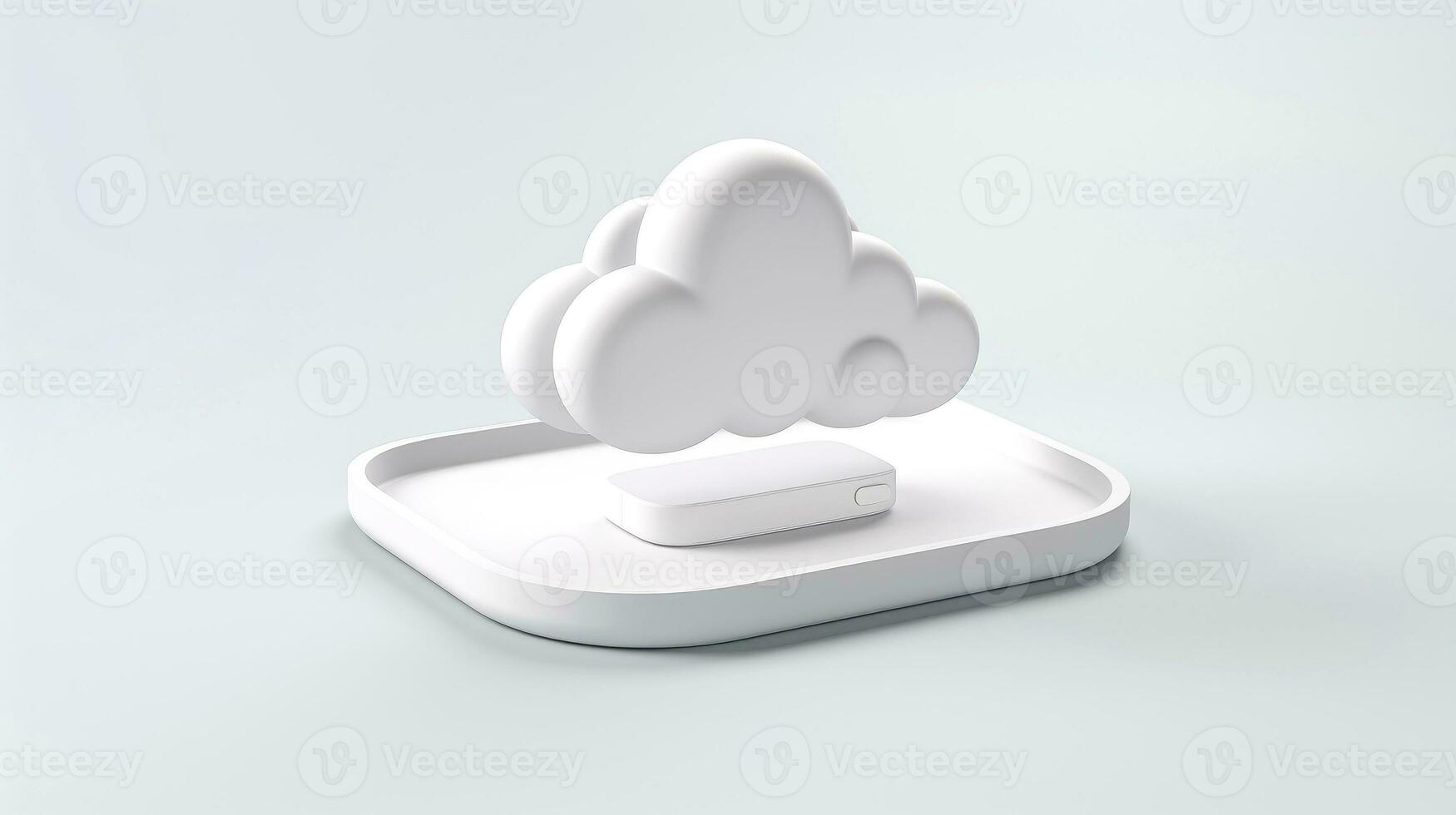 3D white cloud icon minimal style, cloud computing online service, digital technology security concept, Generative AI illustration photo