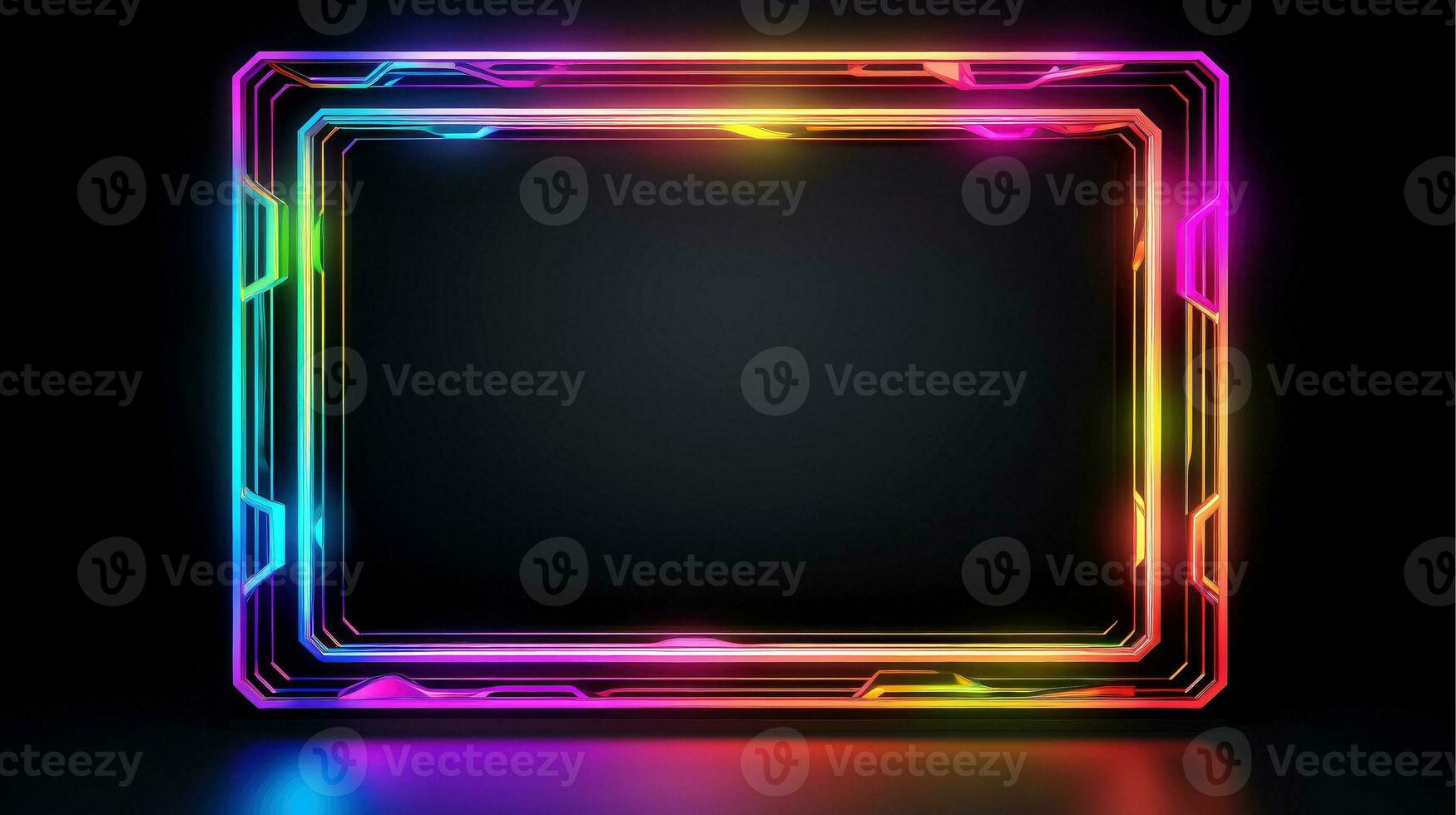 Neon border frame, Multi-colored neon lamp on a black background. Halogen light, Generative AI illustration photo