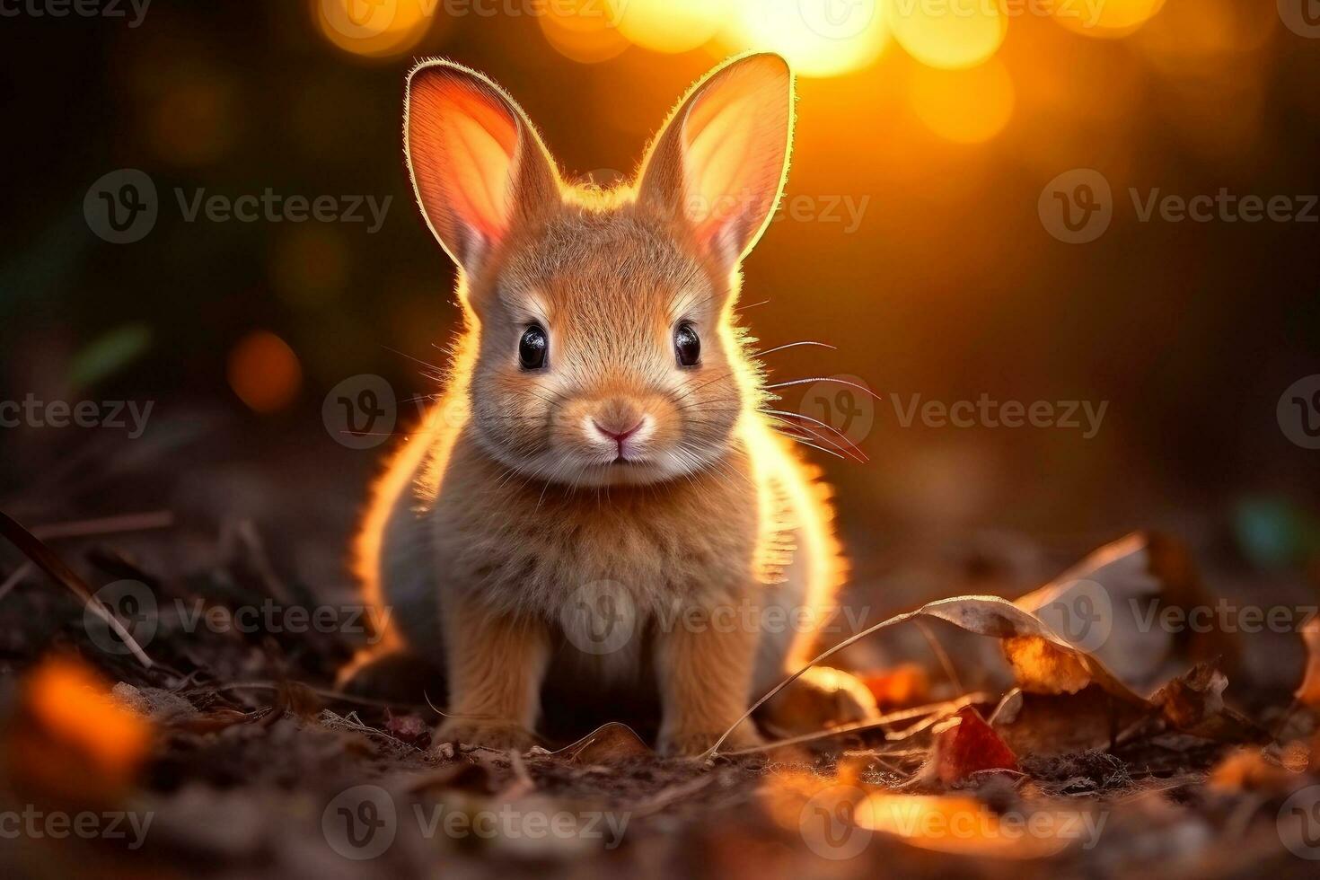 Close-up of cute rabbit with beautiful bokeh background, Generative AI illustration photo