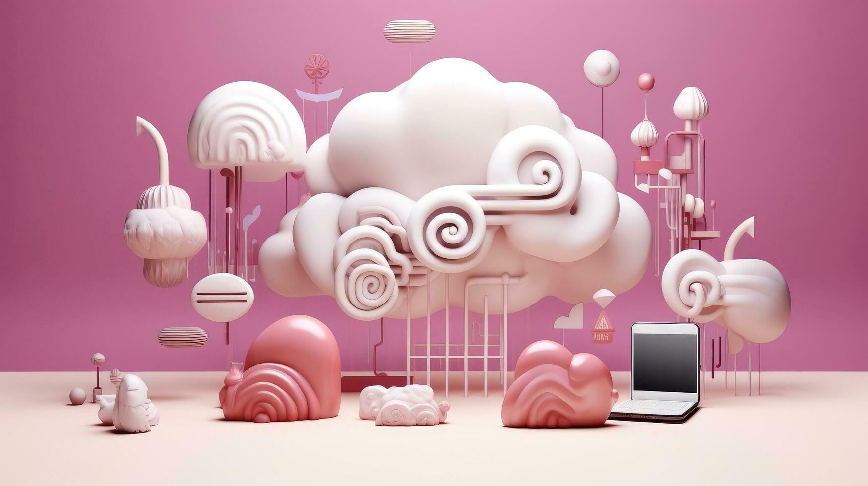 3D cloud icon minimal style, cloud computing online service, digital technology security concept, Generative AI illustration photo