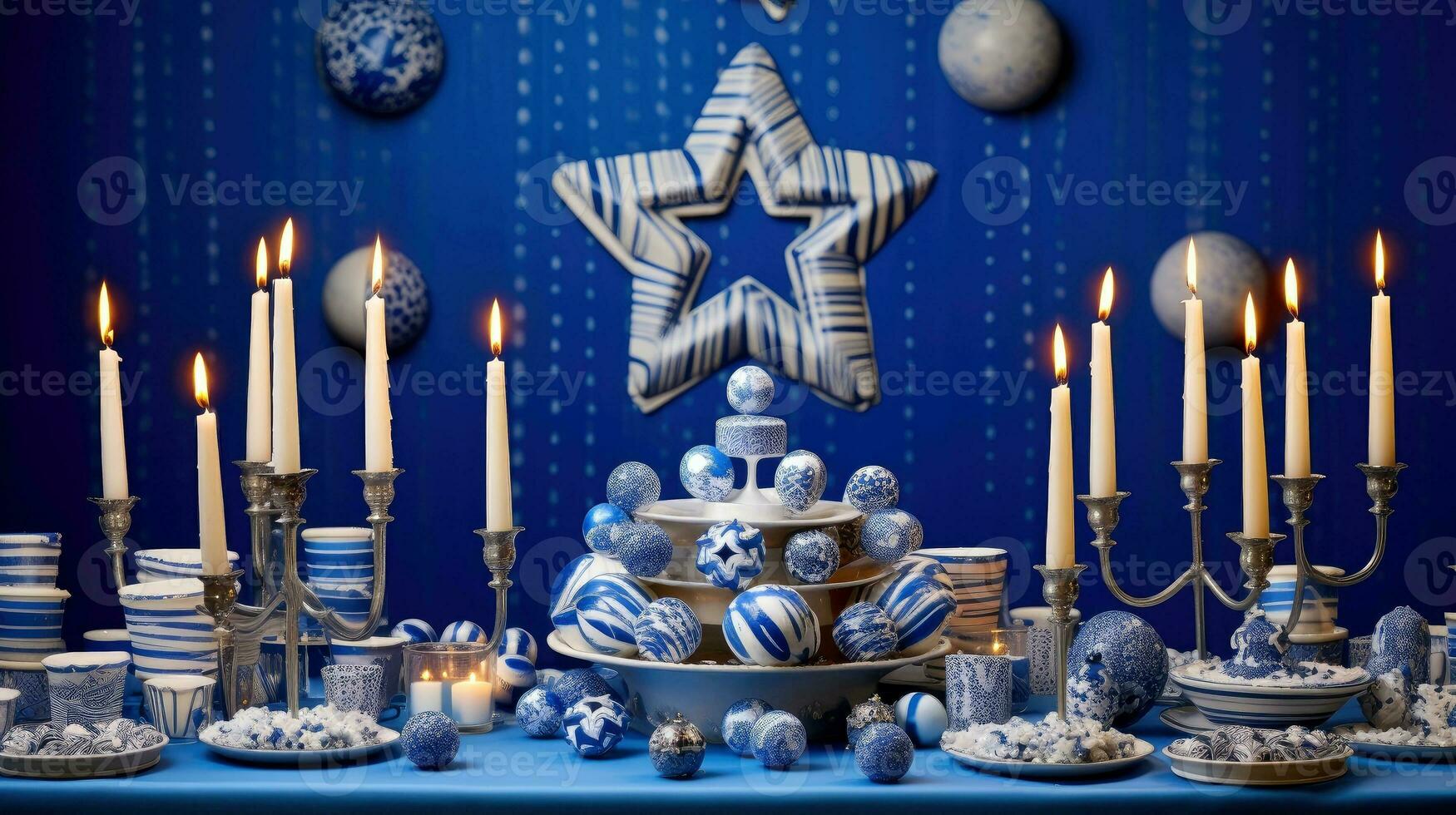 Hanukkah festive celebration concept, glow of the menorah with shining candles and star, Generative AI illustration photo