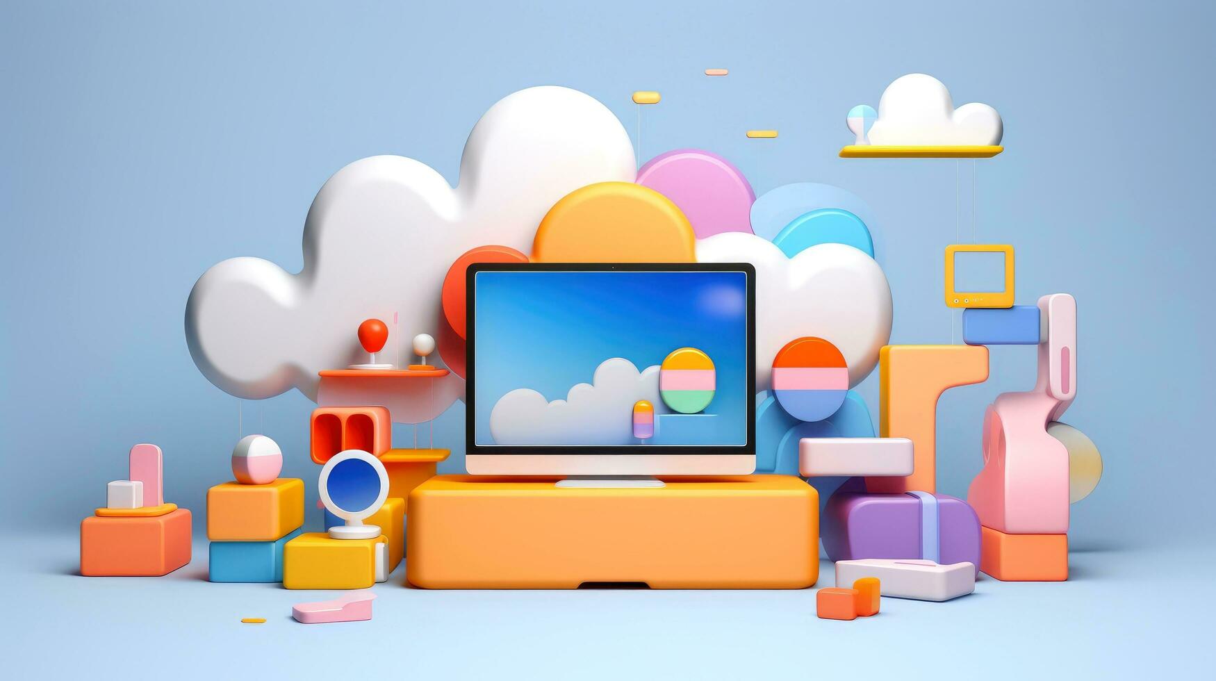 3D cloud icon minimal style, cloud computing online service, digital technology security concept, Generative AI illustration photo