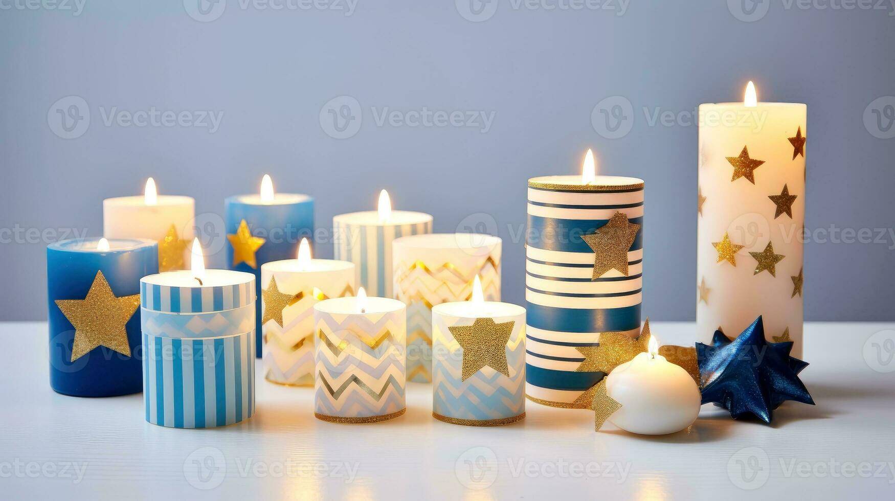 Hanukkah festive celebration concept, glow of the menorah with shining candles and star, Generative AI illustration photo