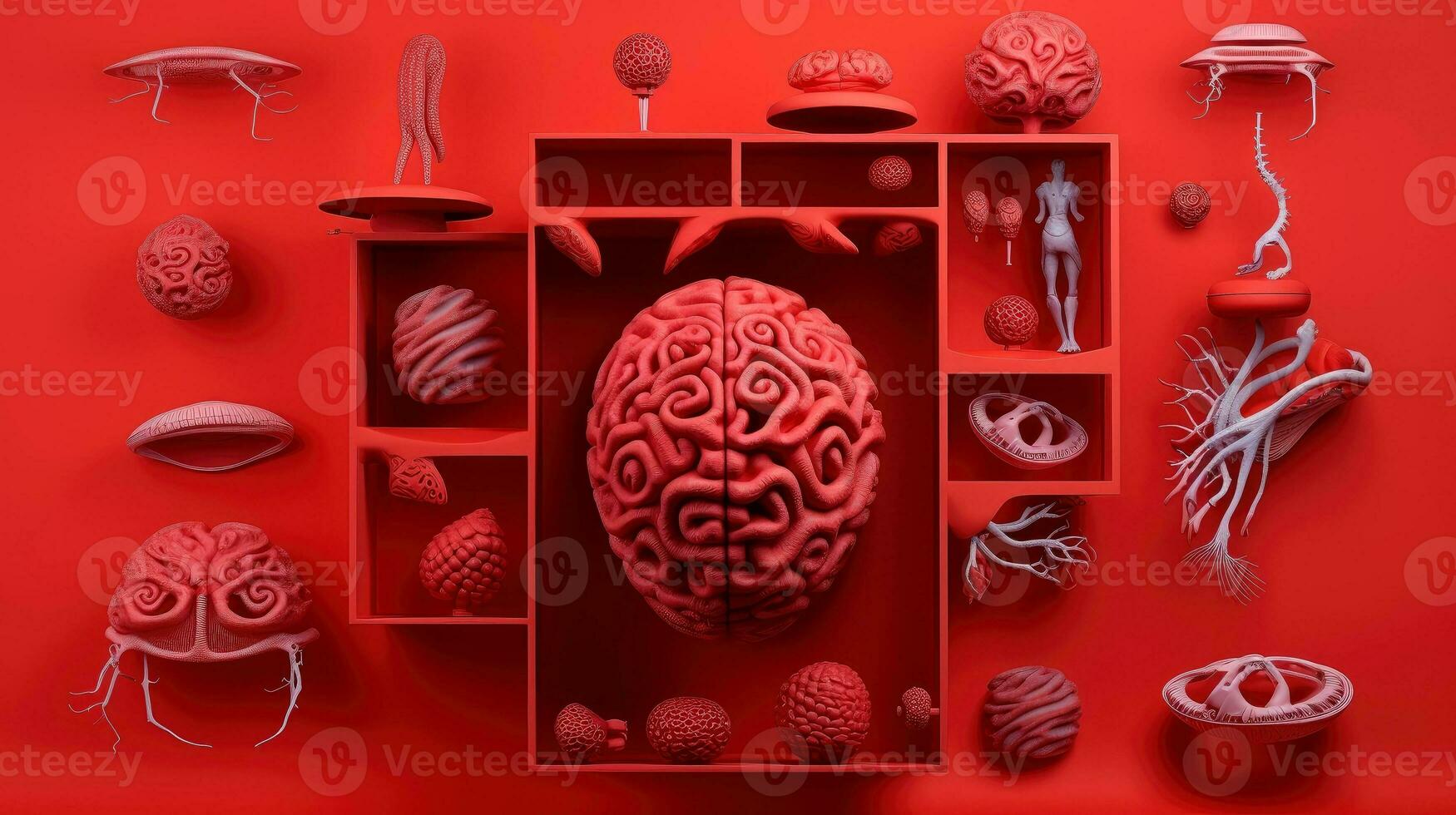 3D illustration mockup of the human organ system, Anatomy, Nervous, circulatory, digestive, excretory, urinary,and bone systems. Medical education concept, Generative AI illustration photo