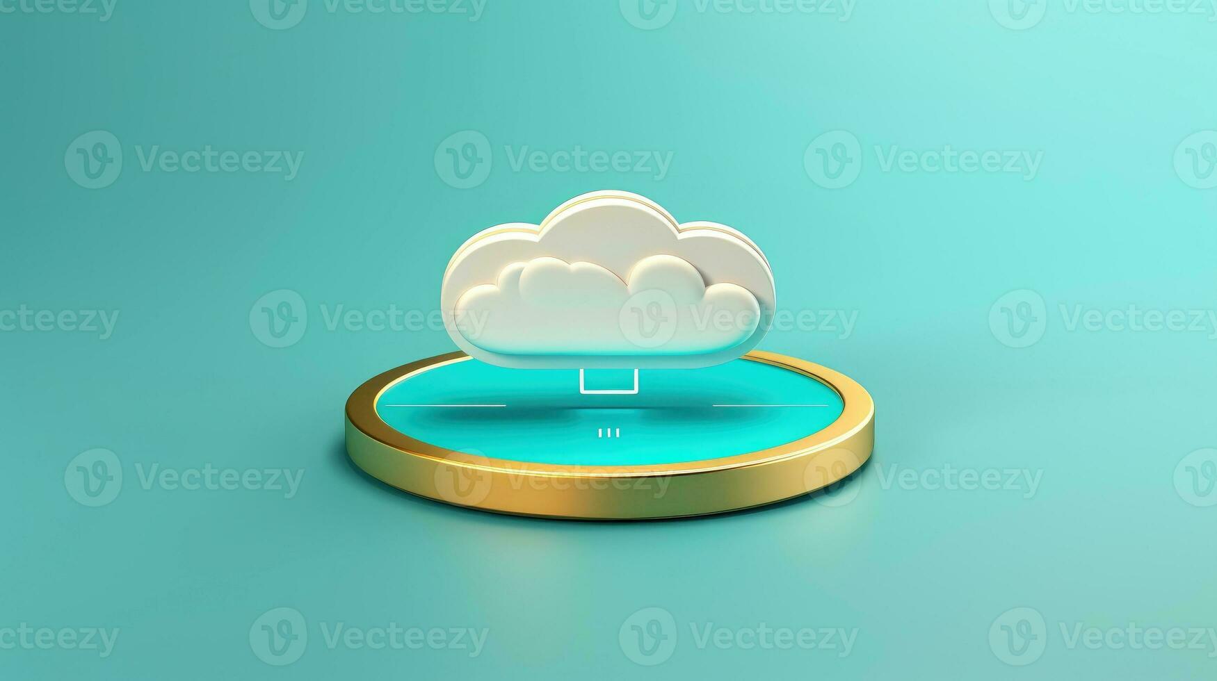 3D white green cloud icon minimal style, cloud computing online service, digital technology security concept, Generative AI illustration photo