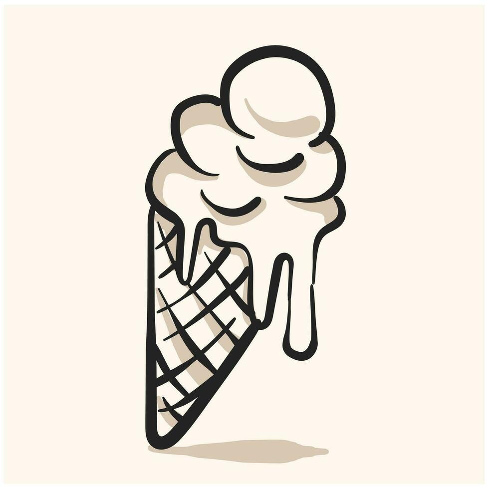 Cute cartoon image of ice cream in doodle line art style vector