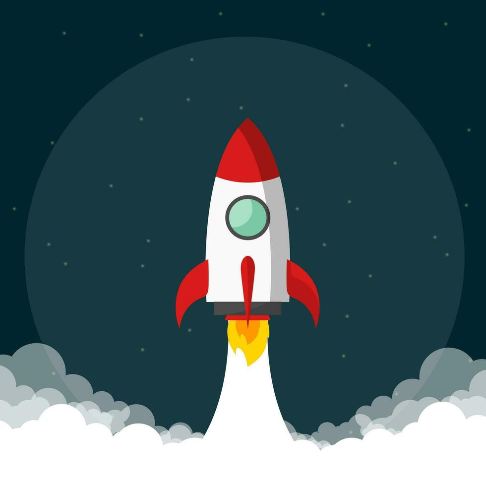 Vector modern space rocket in flat design