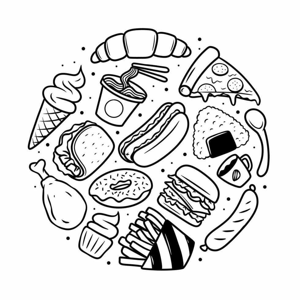 Fast Food Doodle Equipment Hand Drawn Vector