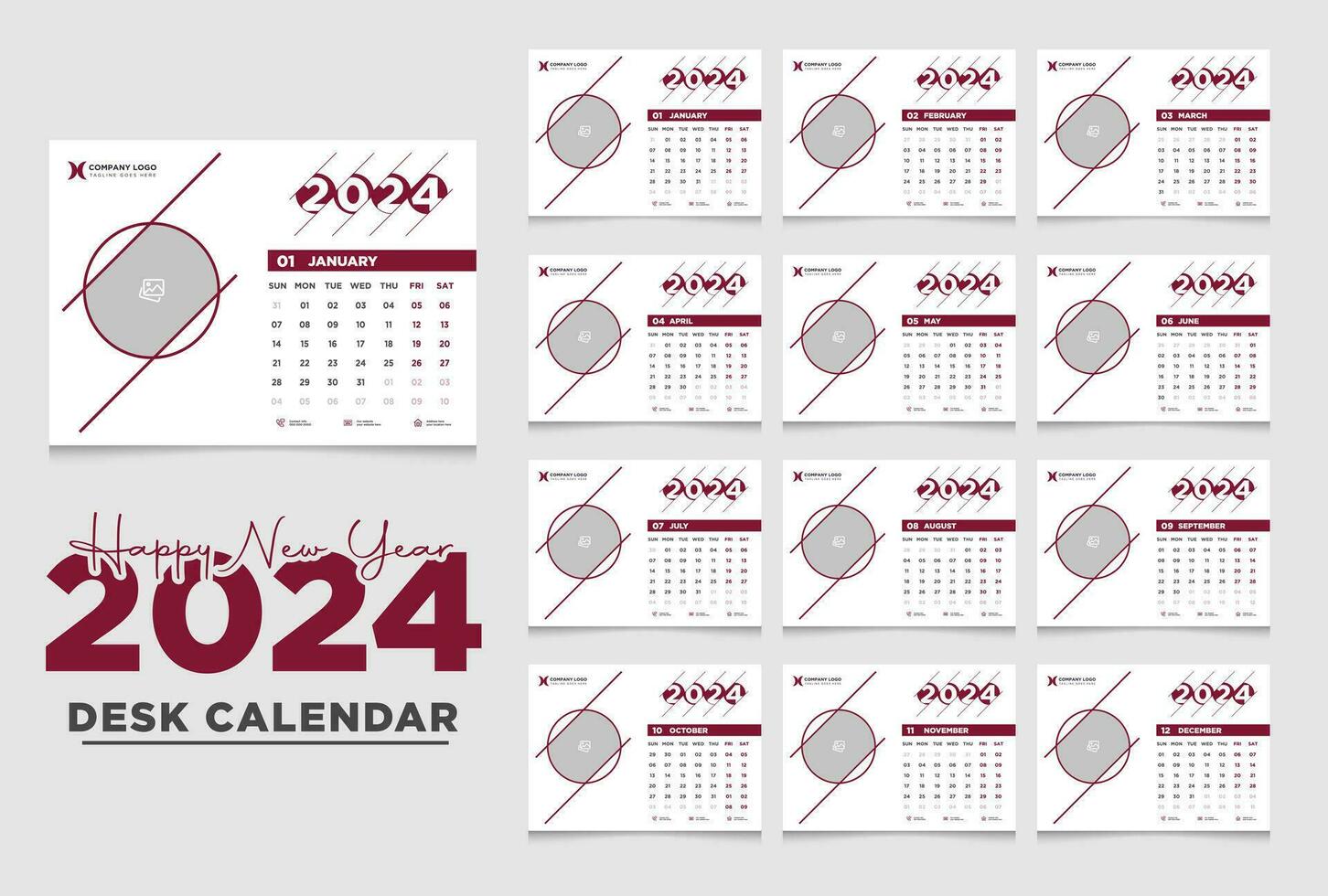 Desk Calendar 2024 template design, Calendar 2024 vector