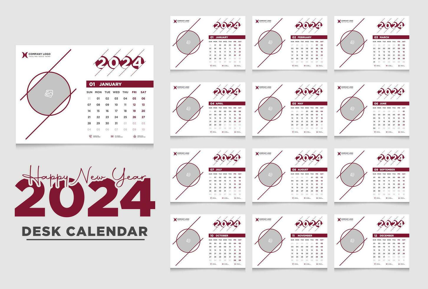 escritorio calendario 2024 modelo diseño, calendario 2024 vector