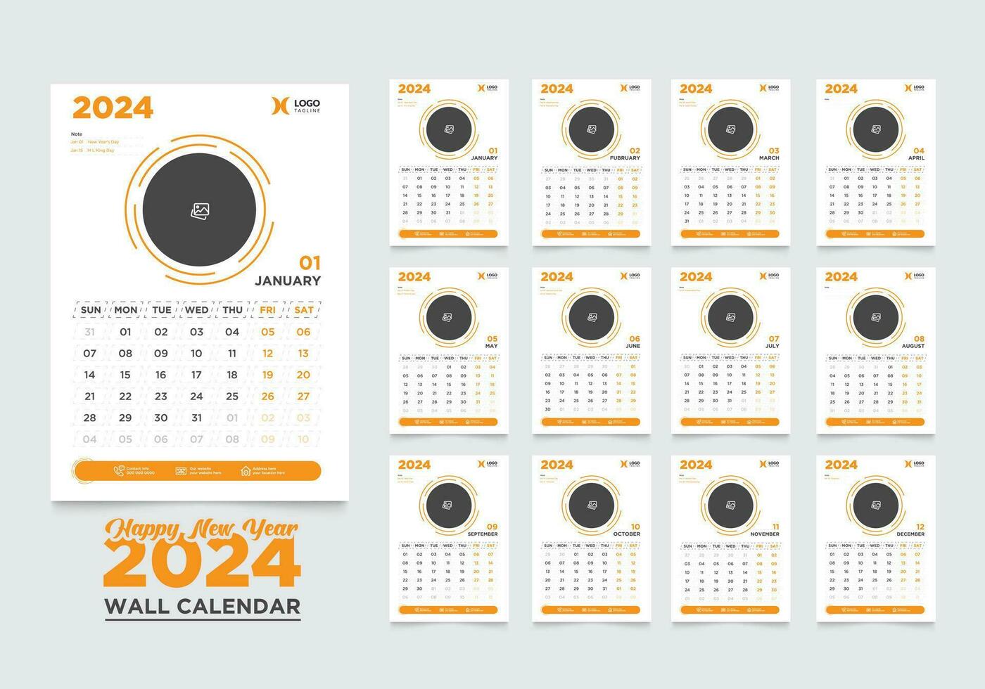 Wall Calendar 2024 Template Design, Year Planner 2024 vector