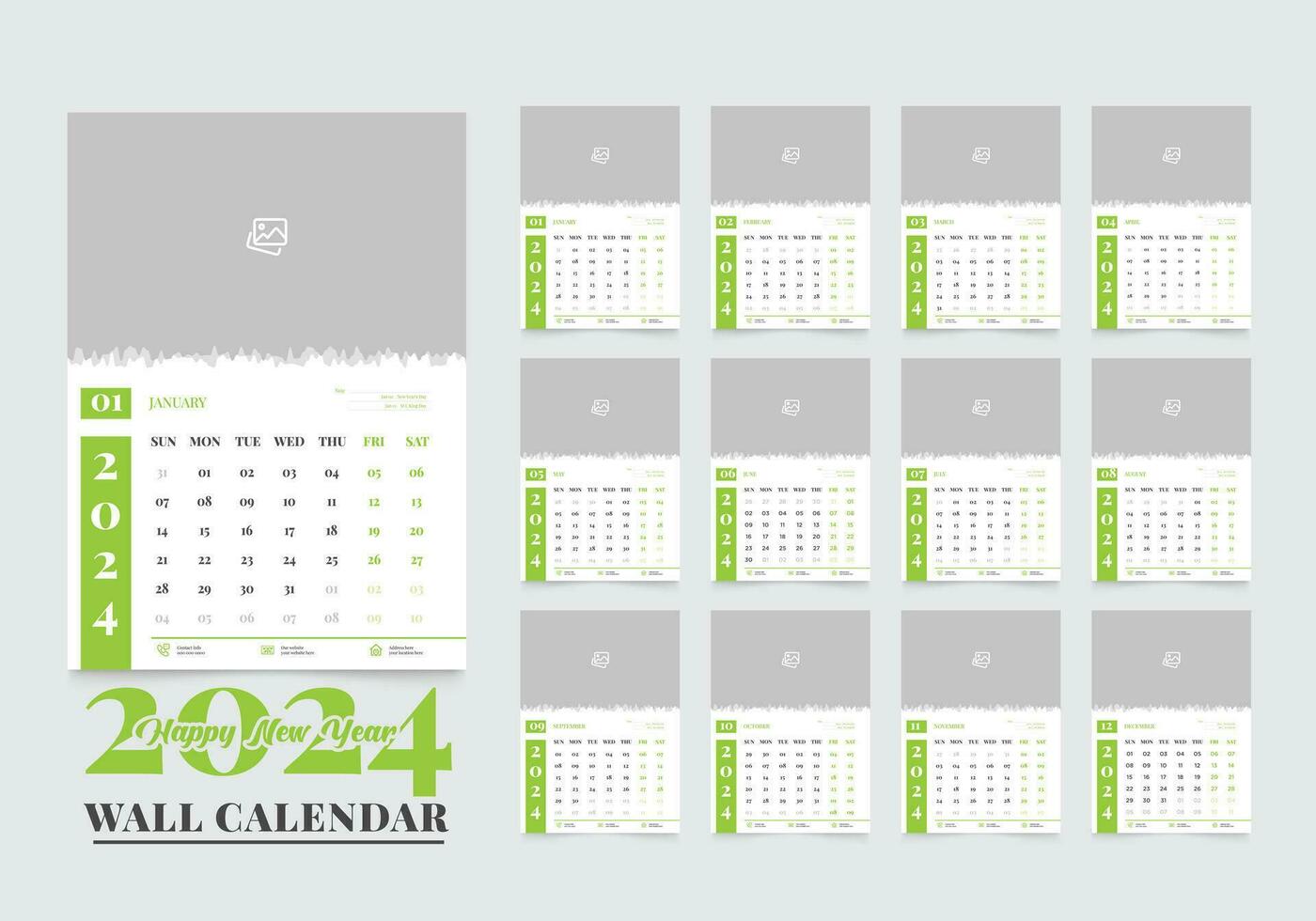 pared calendario 2024 modelo diseño, año planificador 2024 vector