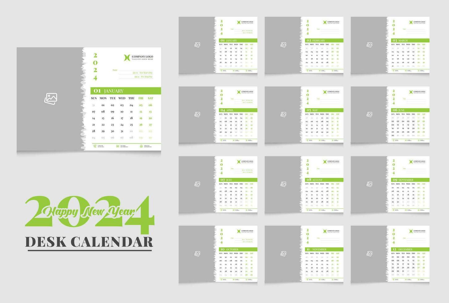 Desk Calendar 2024 template design, Calendar 2024 vector