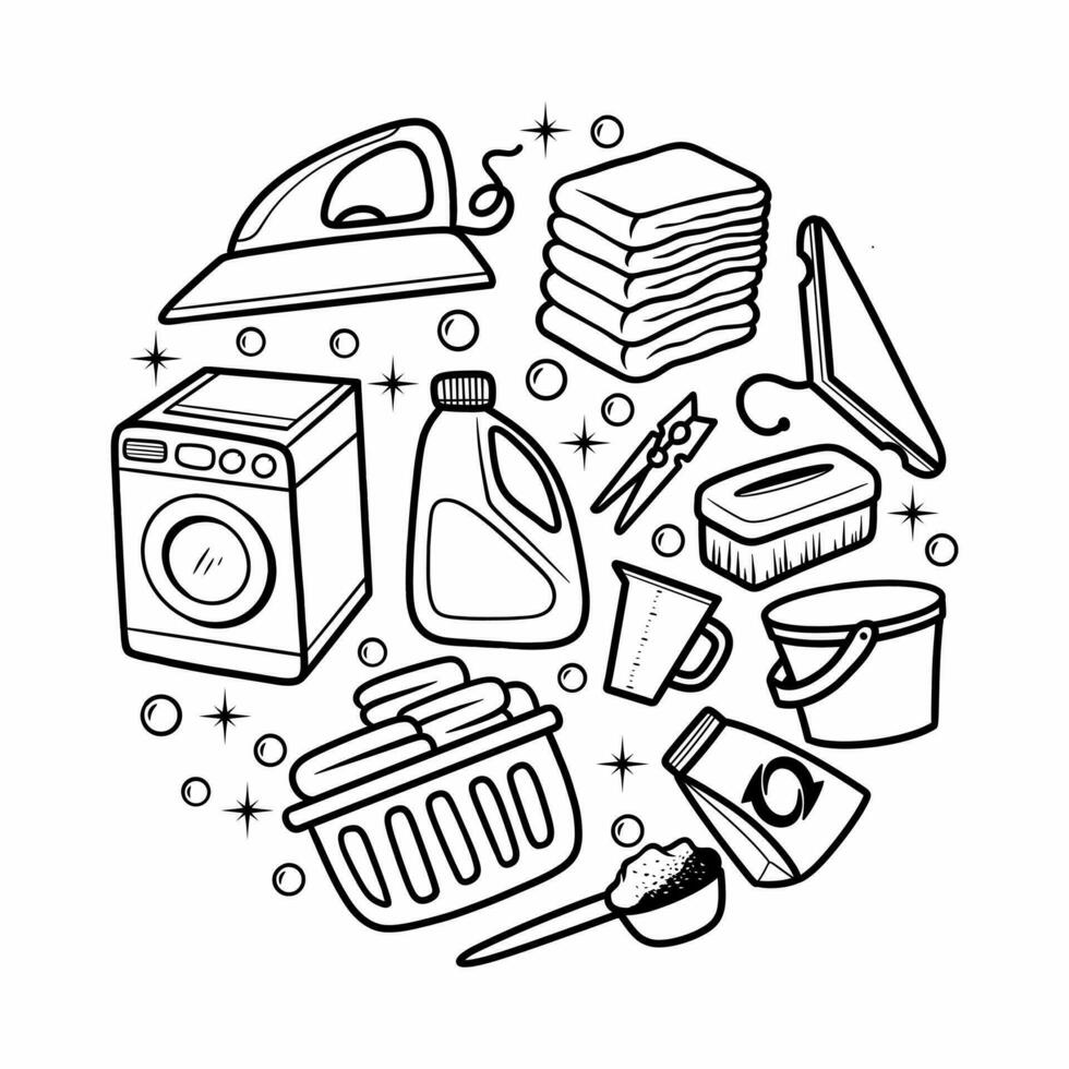 Laundry Equipment Doodle Element Hand Drawn Vector