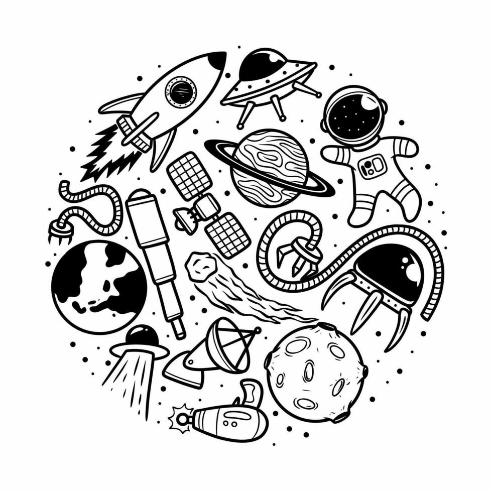 Astronaut Space Equipment Hand Drawn Vector