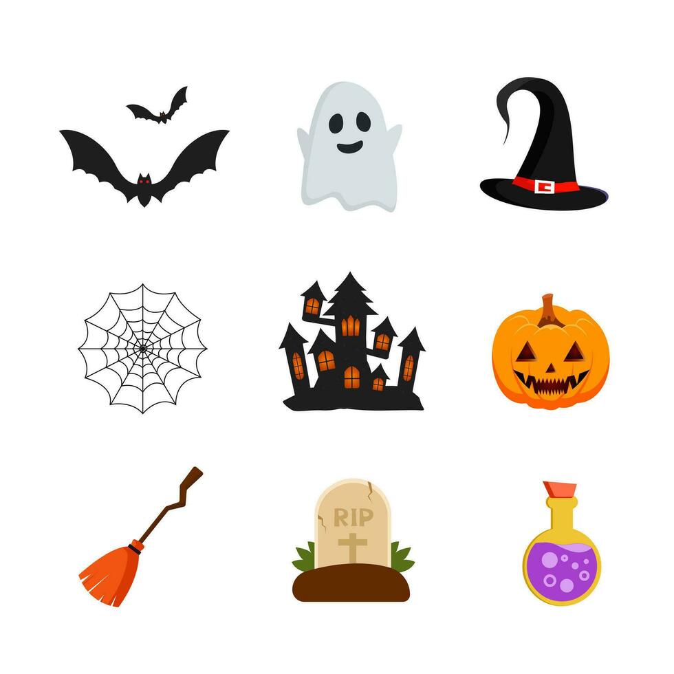 vector flat Halloween element collection on white background