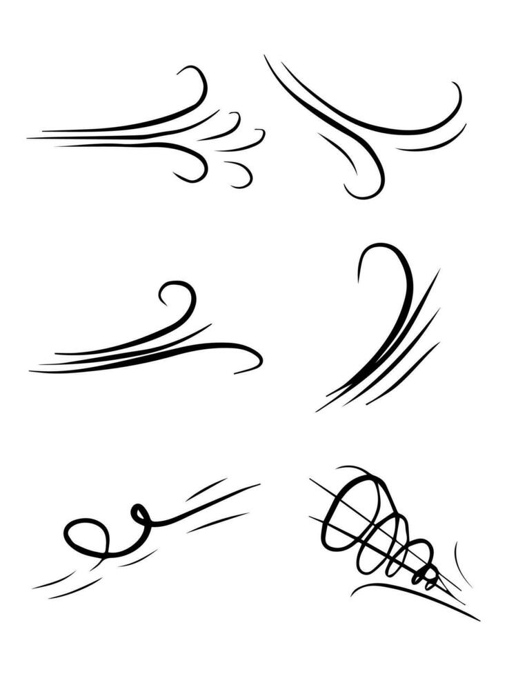 hand drawn set wind doodle blow, gust design isolated on white background.  illustration vector handrawn style